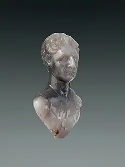 Unique, late 1st century AD bust of emperor Nerva in chalcedony from private collection.