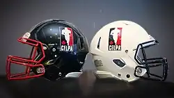 A white and black football helmet each with the CFLPA logo