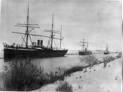 Cargo ship in the Suez Canal, c. 1880