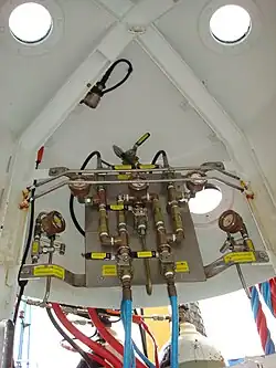 Wet bell interior showing bell gas panel