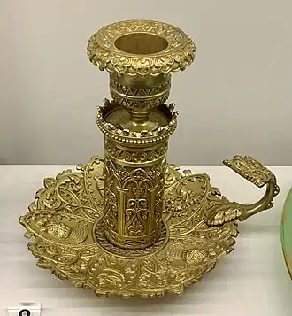 Gothic Revival knight mascarons on a candle holder, c.1830-1850, patinated and gilt bronze, Museum of Decorative Arts, Paris