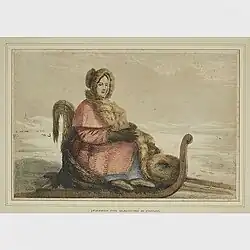 Self-Portrait Lithograph of Caroline dressed for sleighing in Canada
