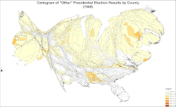 Cartogram of "Other" presidential election results by county