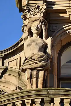 Caryatid (left), pediment over two left bays, Princes Street façade