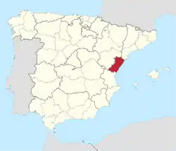Map of Spain with Castellón highlighted