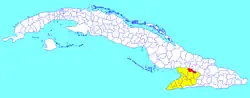Cauto Cristo municipality (red) within Granma Province (yellow) and Cuba