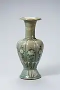 Celadon inlaid peony and chrysanthemum pattern melon-shaped bottle, Goryeo dynasty