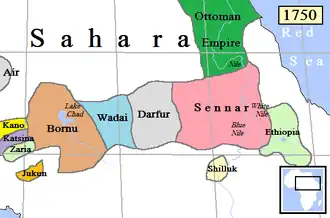 Bornu Empire and eastern Sahelian kingdoms, c. 1750