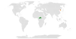 Map indicating locations of Central African Republic and Democratic People's Republic of Korea