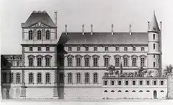Southern elevation ca.1650 with the Pavillon du Roi on the left, reconstruction by Henri Legrand (1868)