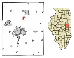 Location of Thomasboro in Champaign County, Illinois.
