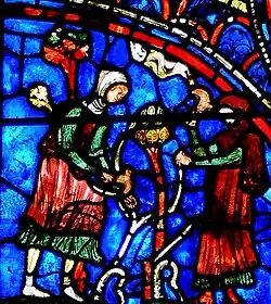 Two wine-growers pruning vines - Life of the Virgin (bay 28b)