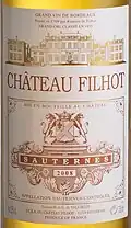 Detail of a Château Filhot 2008 label