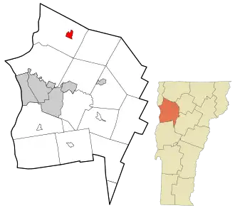 Location in Chittenden County and the state of Vermont.