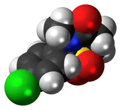 Space-filling model of the chlormezanone molecule