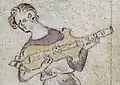 England. Citole from Queen Mary Psalter c. 1320 showing top view of instrument. European style sound-hole.