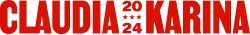 Red Block Letter logo that says Claudia 24 Karina