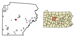 Location of Curwensville in Clearfield County, Pennsylvania.