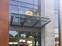 The sign outside the new Cleveland Park Neighborhood Library in 2018.