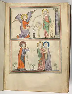 Annunciation and Visitation, folio 1r