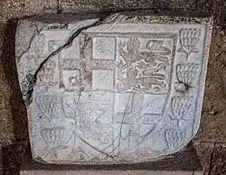 Coat of arms of Philibert de Naillac as Grand Master (r. 1396–1421), from his tower in the harbour of Rhodes (early 15th century).