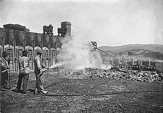 Cooling the glowing coke.