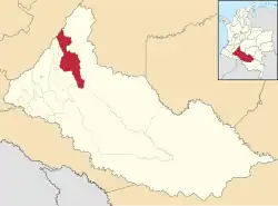 Location of the municipality and town of Puerto Rico, Caquetá in the Caquetá Department of Colombia.