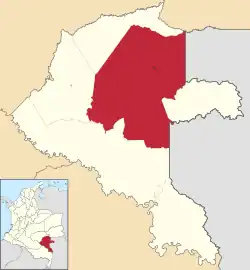 Location of the town and municipality of Mitú in the Department of Vaupés.