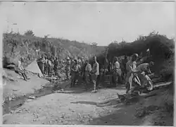 Zouaves of the 156th Division[19] in the ravine of Hill 420 in the Cugunci sector, July 1916.