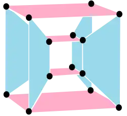 4{4}2, with 16 vertices, 8 4-edges in 2 sets of colors and filled square 4-edges as