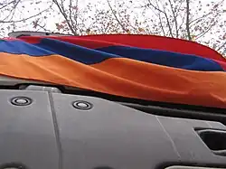Photograph taken by one of the activists lying on the ground to prevent a concrete-mixing truck from entering Mashtots Park.