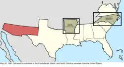 Map of the change to the Confederate States on May 20, 1861