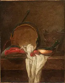 Cooking Pots and Ladle with a White Cloth (1729), oil on canvas, 15 3/8 x 12 1/8 in. (39.1 x 30.8 cm), Clark Art Institute