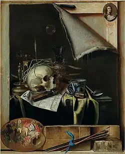 Trompe l'oeil Studio Wall with Vanitas Still Life, Cornelis Norbertus Gijsbrechts, 1664