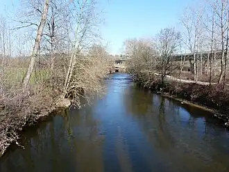 The Corrèze river with the edge of Ussac to the left, and Saint-Pantaléon-de-Larche