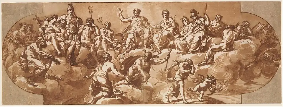 Council of the Gods, pen and brown ink, brush and brown wash, Metropolitan Museum of Art, New York