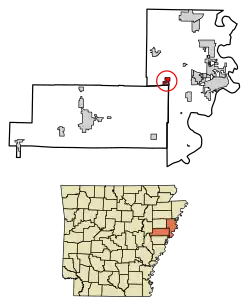 Location of Jennette in Crittenden County and St. Francis County, Arkansas.