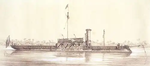 Ironclad Brasil seriously damaged after the attack on the Curuzú Fort, 1866.