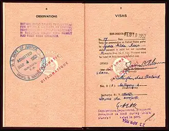 Dame Hilda Ross - Visas in passport (1952)