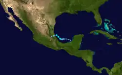 A track map of Tropical Storm Danielle during late June