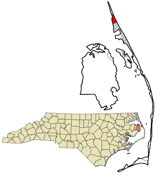 Location in Dare County and the state of North Carolina