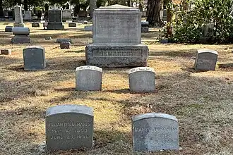 Gravestones of David D. Demarest, his wife, Catharine Louisa Nevius, and children, William Henry Steele Demarest and Mary A. Demarest