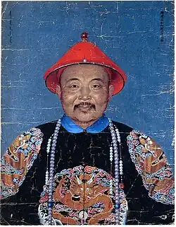 The Choros-Oirat leader Dawachi in Qing costume, after the Dzungar-Qing War. Painting by Jean Denis Attiret.