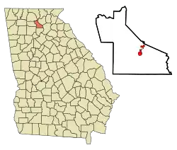 Location in Dawson County and the state of Georgia