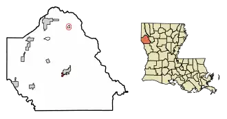 Location of South Mansfield in De Soto Parish, Louisiana.