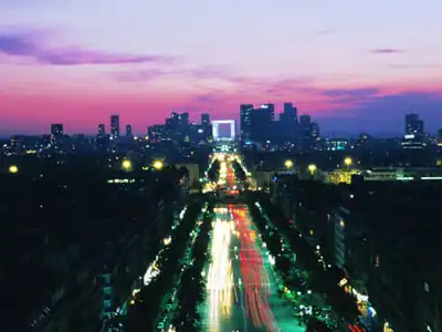 The Grande Arche seen from the Arc de Triomphe on the Axe historique.