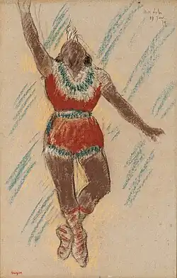 Edgar Degas, Study for Miss Lala at the Cirque Fernando, 1879. Pastel on laid paper, 48.6 cm × 31.8 cm (19.2 in × 12.5 in). Collection of the Speed Art Museum, Louisville, bequest of Mrs. Blackmore Wheeler.