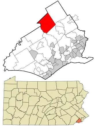 Location in Delaware County and the state of Pennsylvania