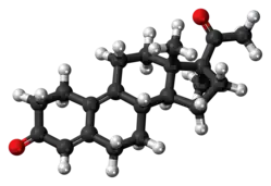 Ball-and-stick model of the demegestone molecule