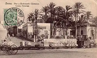 Restaurant and goods train in Derna, Italian Cyrenaica, 1916